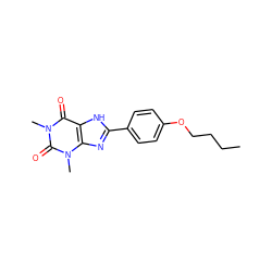 CCCCOc1ccc(-c2nc3c([nH]2)c(=O)n(C)c(=O)n3C)cc1 ZINC000026014578