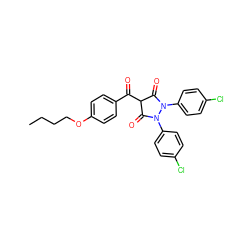 CCCCOc1ccc(C(=O)C2C(=O)N(c3ccc(Cl)cc3)N(c3ccc(Cl)cc3)C2=O)cc1 ZINC000101066097