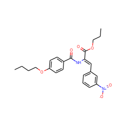 CCCCOc1ccc(C(=O)N/C(=C\c2cccc([N+](=O)[O-])c2)C(=O)OCCC)cc1 ZINC000008687556