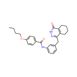 CCCCOc1ccc(C(=O)Nc2cccc(Cc3n[nH]c(=O)c4c3CCCC4)c2)cc1 ZINC000167724586