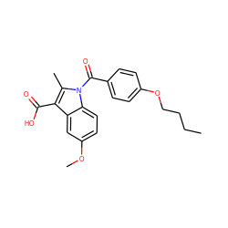 CCCCOc1ccc(C(=O)n2c(C)c(C(=O)O)c3cc(OC)ccc32)cc1 ZINC000028360616