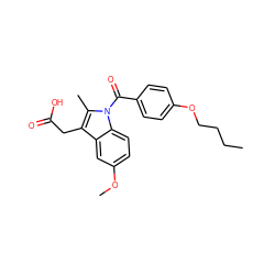 CCCCOc1ccc(C(=O)n2c(C)c(CC(=O)O)c3cc(OC)ccc32)cc1 ZINC000028373965