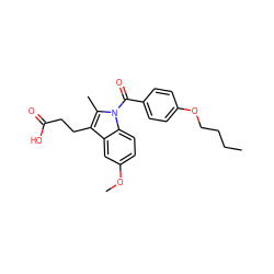 CCCCOc1ccc(C(=O)n2c(C)c(CCC(=O)O)c3cc(OC)ccc32)cc1 ZINC000028360623