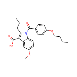 CCCCOc1ccc(C(=O)n2c(CCC)c(C(=O)O)c3cc(OC)ccc32)cc1 ZINC000028375358