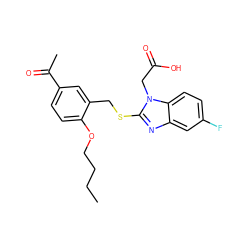 CCCCOc1ccc(C(C)=O)cc1CSc1nc2cc(F)ccc2n1CC(=O)O ZINC000084668860