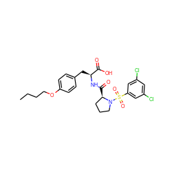 CCCCOc1ccc(C[C@H](NC(=O)[C@@H]2CCCN2S(=O)(=O)c2cc(Cl)cc(Cl)c2)C(=O)O)cc1 ZINC000029395660