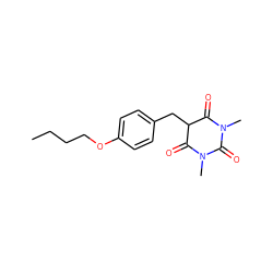 CCCCOc1ccc(CC2C(=O)N(C)C(=O)N(C)C2=O)cc1 ZINC000002997757