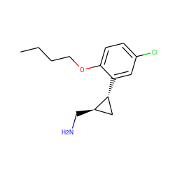 CCCCOc1ccc(Cl)cc1[C@@H]1C[C@H]1CN ZINC000299854432