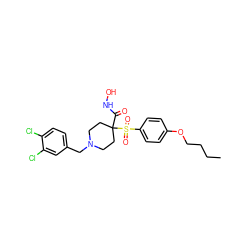 CCCCOc1ccc(S(=O)(=O)C2(C(=O)NO)CCN(Cc3ccc(Cl)c(Cl)c3)CC2)cc1 ZINC000013521114