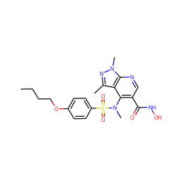 CCCCOc1ccc(S(=O)(=O)N(C)c2c(C(=O)NO)cnc3c2c(C)nn3C)cc1 ZINC000013489445