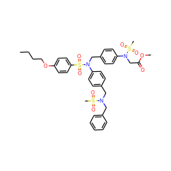 CCCCOc1ccc(S(=O)(=O)N(Cc2ccc(N(CC(=O)OC)S(C)(=O)=O)cc2)c2ccc(CN(Cc3ccccc3)S(C)(=O)=O)cc2)cc1 ZINC000473154333