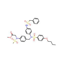 CCCCOc1ccc(S(=O)(=O)N(Cc2ccc(N(CC(=O)OC)S(C)(=O)=O)cc2)c2ccc(NS(=O)(=O)Cc3ccccc3)cc2)cc1 ZINC000473153945