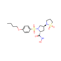 CCCCOc1ccc(S(=O)(=O)N2C[C@@H](N3CCCS3(=O)=O)C[C@@H]2C(=O)NO)cc1 ZINC000013835756