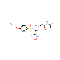 CCCCOc1ccc(S(=O)(=O)N2C[C@@H](NC(=O)[C@@H](O)C(C)C)C[C@@H]2C(=O)NO)cc1 ZINC000027554645