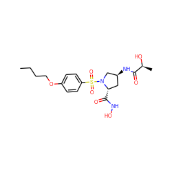 CCCCOc1ccc(S(=O)(=O)N2C[C@@H](NC(=O)[C@H](C)O)C[C@@H]2C(=O)NO)cc1 ZINC000027554999