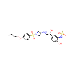 CCCCOc1ccc(S(=O)(=O)N2CC(NC[C@H](O)c3ccc(O)c(NS(C)(=O)=O)c3)C2)cc1 ZINC000013534467