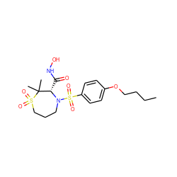 CCCCOc1ccc(S(=O)(=O)N2CCCS(=O)(=O)C(C)(C)[C@@H]2C(=O)NO)cc1 ZINC000013801767