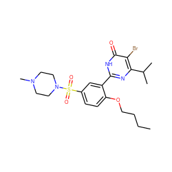 CCCCOc1ccc(S(=O)(=O)N2CCN(C)CC2)cc1-c1nc(C(C)C)c(Br)c(=O)[nH]1 ZINC000095579780