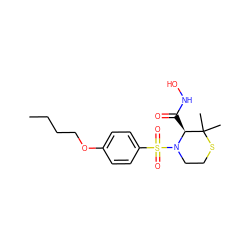 CCCCOc1ccc(S(=O)(=O)N2CCSC(C)(C)[C@@H]2C(=O)NO)cc1 ZINC000028571525