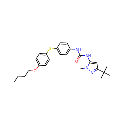 CCCCOc1ccc(Sc2ccc(NC(=O)Nc3cc(C(C)(C)C)nn3C)cc2)cc1 ZINC000013442532