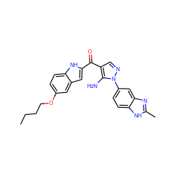 CCCCOc1ccc2[nH]c(C(=O)c3cnn(-c4ccc5[nH]c(C)nc5c4)c3N)cc2c1 ZINC000146559302