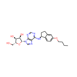 CCCCOc1ccc2c(c1)CC[C@@H]2Nc1ncnc2c1ncn2[C@@H]1O[C@H](CO)[C@@H](O)[C@H]1O ZINC000013649455