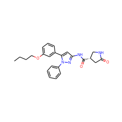 CCCCOc1cccc(-c2cc(NC(=O)[C@@H]3CNC(=O)C3)nn2-c2ccccc2)c1 ZINC000169707229