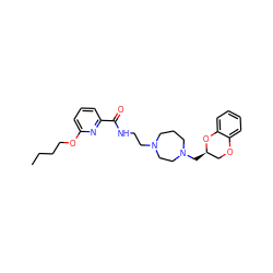 CCCCOc1cccc(C(=O)NCCN2CCCN(C[C@@H]3COc4ccccc4O3)CC2)n1 ZINC000040917448