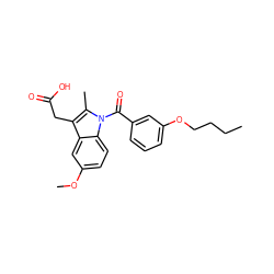 CCCCOc1cccc(C(=O)n2c(C)c(CC(=O)O)c3cc(OC)ccc32)c1 ZINC000028377941