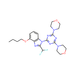 CCCCOc1cccc2c1nc(C(F)F)n2-c1nc(N2CCOCC2)nc(N2CCOCC2)n1 ZINC000073141612