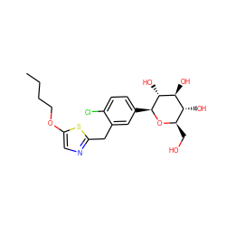 CCCCOc1cnc(Cc2cc([C@@H]3O[C@H](CO)[C@@H](O)[C@H](O)[C@H]3O)ccc2Cl)s1 ZINC000066066213