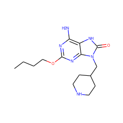 CCCCOc1nc(N)c2[nH]c(=O)n(CC3CCNCC3)c2n1 ZINC000141345890