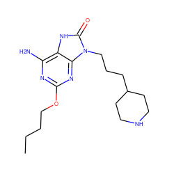 CCCCOc1nc(N)c2[nH]c(=O)n(CCCC3CCNCC3)c2n1 ZINC000117313166