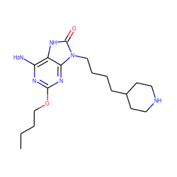 CCCCOc1nc(N)c2[nH]c(=O)n(CCCCC3CCNCC3)c2n1 ZINC000117279953