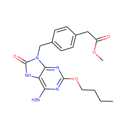 CCCCOc1nc(N)c2[nH]c(=O)n(Cc3ccc(CC(=O)OC)cc3)c2n1 ZINC000003948778