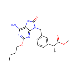 CCCCOc1nc(N)c2[nH]c(=O)n(Cc3cccc([C@@H](C)C(=O)OC)c3)c2n1 ZINC000049055741