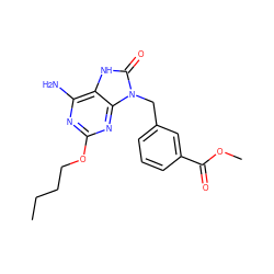 CCCCOc1nc(N)c2[nH]c(=O)n(Cc3cccc(C(=O)OC)c3)c2n1 ZINC000038495484