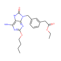 CCCCOc1nc(N)c2[nH]c(=O)n(Cc3cccc(CC(=O)OCC)c3)c2n1 ZINC000049072149