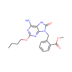 CCCCOc1nc(N)c2[nH]c(=O)n(Cc3ccccc3C(=O)OC)c2n1 ZINC000049066864