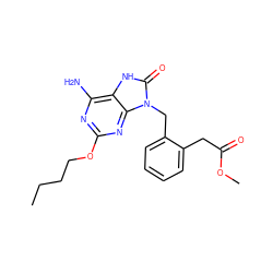 CCCCOc1nc(N)c2[nH]c(=O)n(Cc3ccccc3CC(=O)OC)c2n1 ZINC000049112342