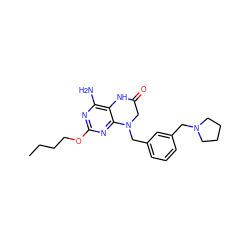 CCCCOc1nc(N)c2c(n1)N(Cc1cccc(CN3CCCC3)c1)CC(=O)N2 ZINC000095616590