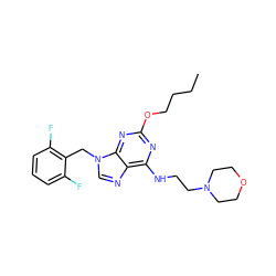 CCCCOc1nc(NCCN2CCOCC2)c2ncn(Cc3c(F)cccc3F)c2n1 ZINC000040915626