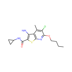 CCCCOc1nc2sc(C(=O)NC3CC3)c(N)c2c(C)c1Cl ZINC000653709016