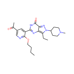 CCCCOc1ncc(C(C)=O)cc1-c1nc2c(CC)n(C3CCN(C)CC3)nc2c(=O)[nH]1 ZINC000014955604