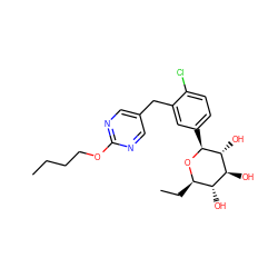 CCCCOc1ncc(Cc2cc([C@@H]3O[C@H](CC)[C@@H](O)[C@H](O)[C@H]3O)ccc2Cl)cn1 ZINC000064540005