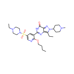 CCCCOc1ncc(S(=O)(=O)N2CCN(CC)CC2)cc1-c1nc2c(CC)n(C3CCN(C)CC3)nc2c(=O)[nH]1 ZINC000073198898