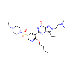 CCCCOc1ncc(S(=O)(=O)N2CCN(CC)CC2)cc1-c1nc2c(CC)n(CCN(C)C)nc2c(=O)[nH]1 ZINC000082149200