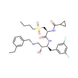 CCCCS(=O)(=O)C[C@@H](NC(=O)C1CC1)C(=O)N[C@@H](Cc1cc(F)cc(F)c1)[C@H](O)CNCc1cccc(CC)c1 ZINC000028817348