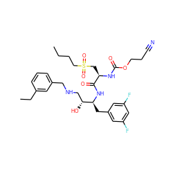 CCCCS(=O)(=O)C[C@@H](NC(=O)OCCC#N)C(=O)N[C@@H](Cc1cc(F)cc(F)c1)[C@H](O)CNCc1cccc(CC)c1 ZINC000028817396