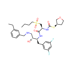 CCCCS(=O)(=O)C[C@@H](NC(=O)S[C@@H]1CCOC1)C(=O)N[C@@H](Cc1cc(F)cc(F)c1)[C@H](O)CNCc1cccc(CC)c1 ZINC000028817415